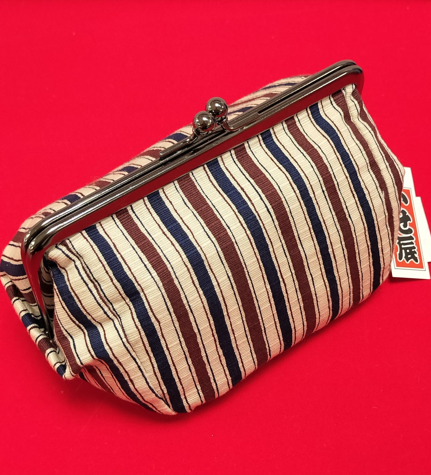 いせ辰 がま口(大)縞 エンジ