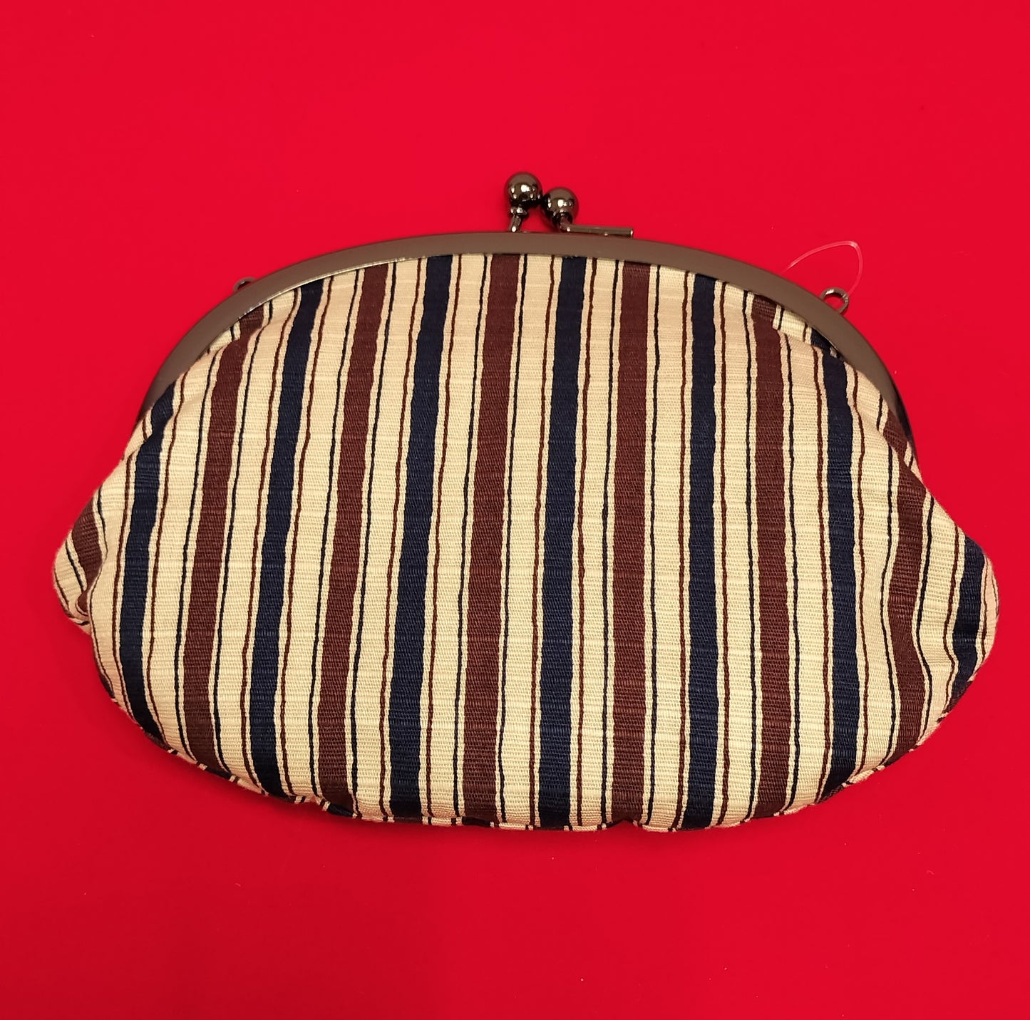 いせ辰 がま口(中)縞 エンジ