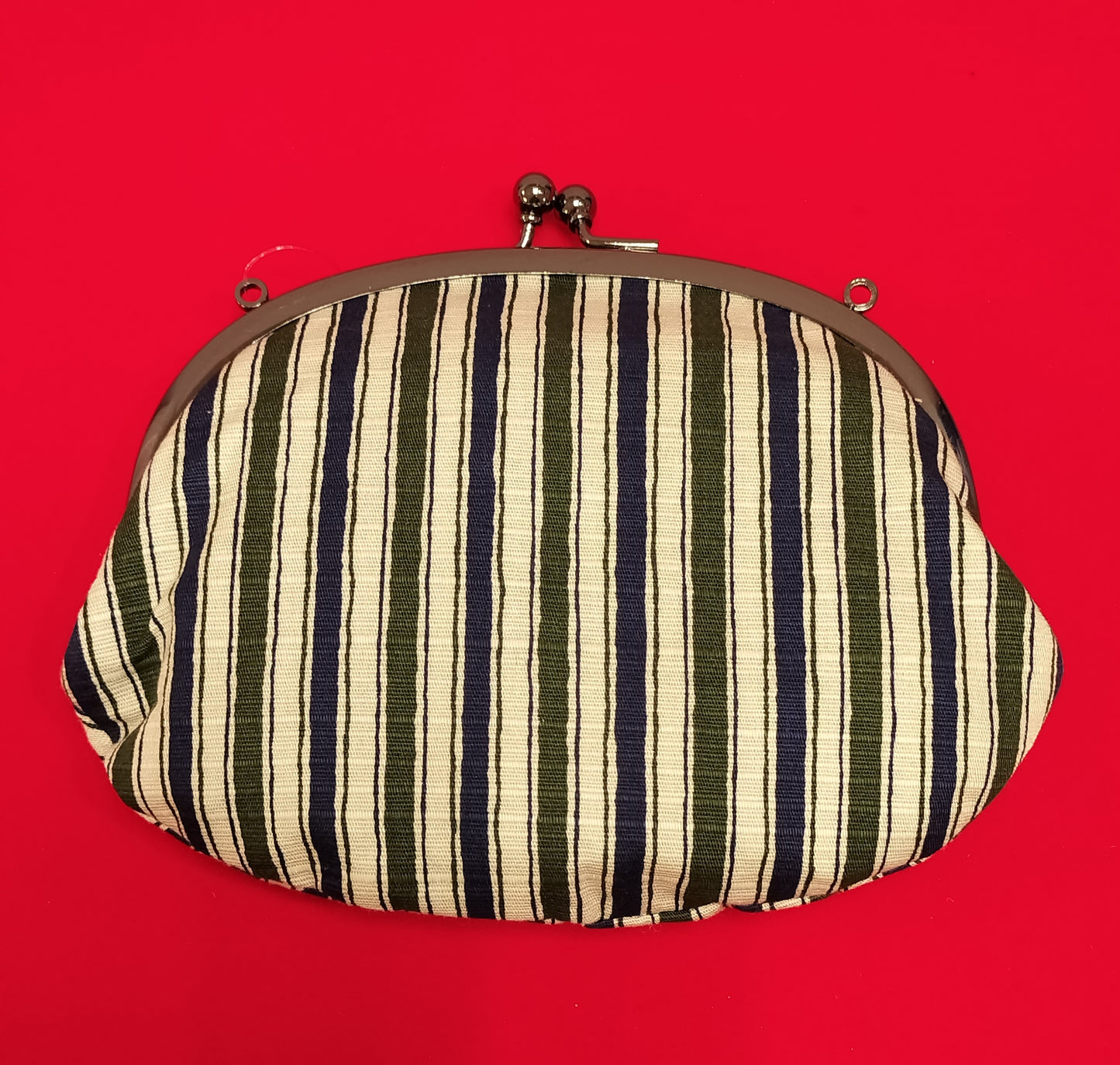 いせ辰 がま口(中)縞 グリーン