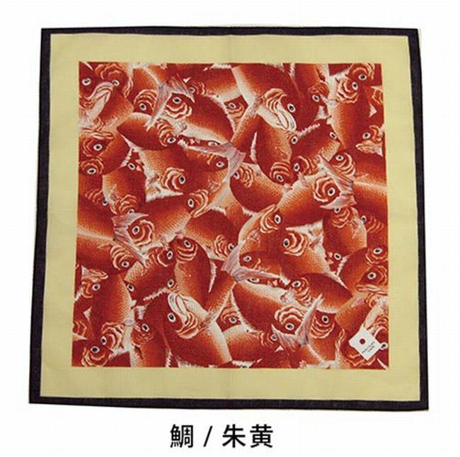 岡重 MAJIKAO羽裏柄のバンダナ 鯛/朱黄