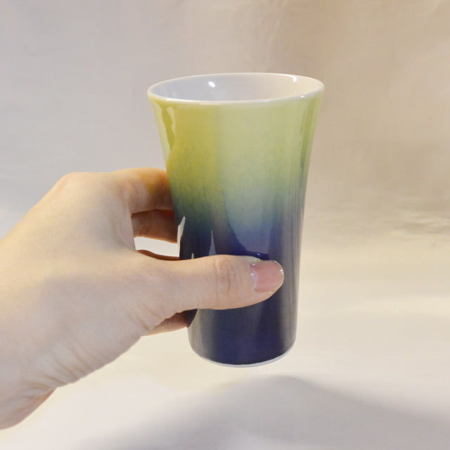 鏑木商舗 釉彩フリーカップ 水色/黄色
