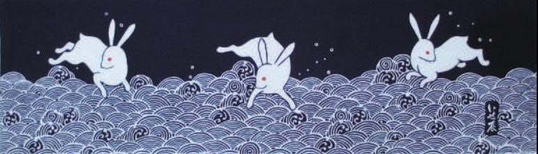 【完売御礼】【いせ辰】 手ぬぐい 波うさぎ