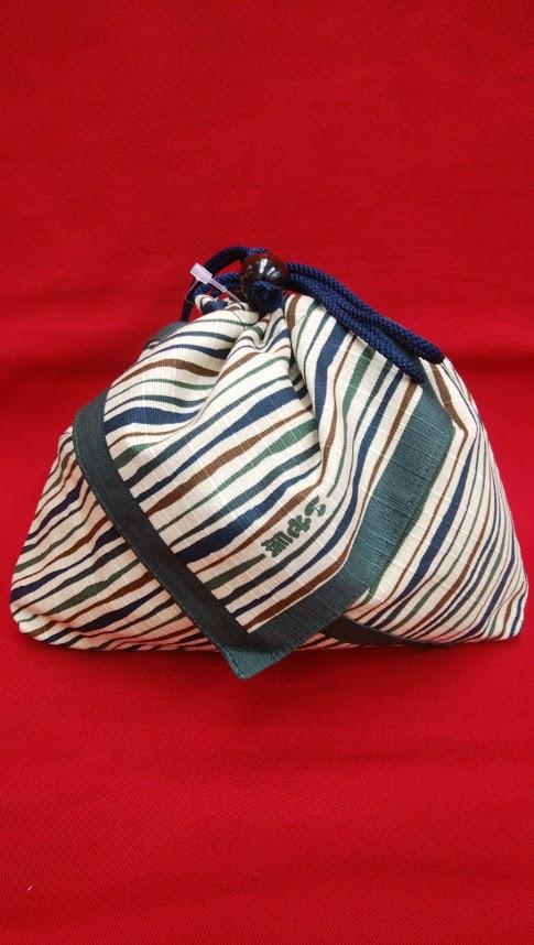 【在庫切れ】いせ辰 チーフ巾着 なだらか縞グリーン