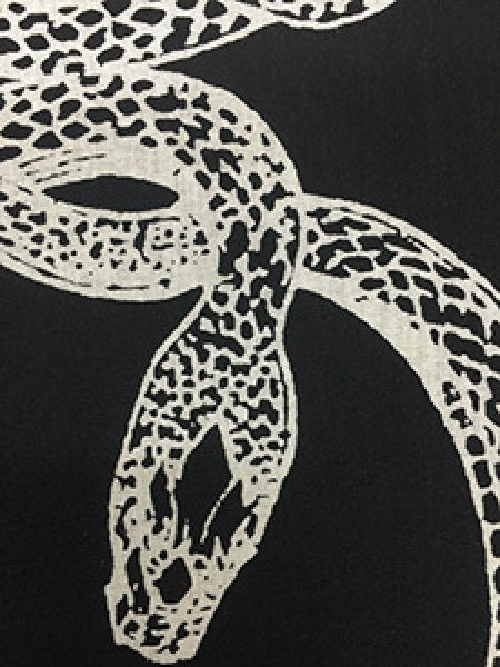 小田章 ゆかた反物 蛇|へび|黒×白|綿コーマ