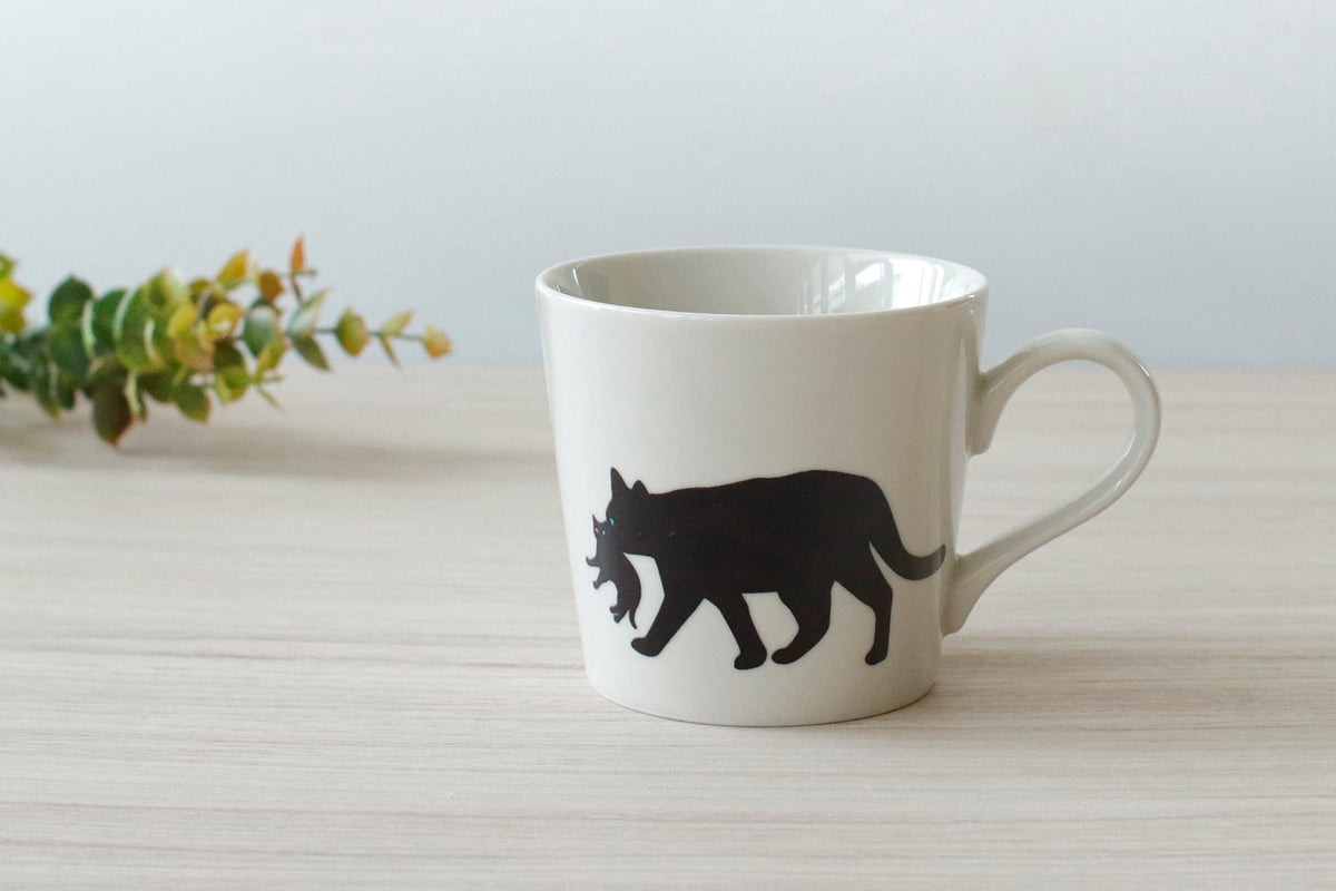 丸モ高木陶器 温感グレーズ　親子ネコマグ 　くわえる猫